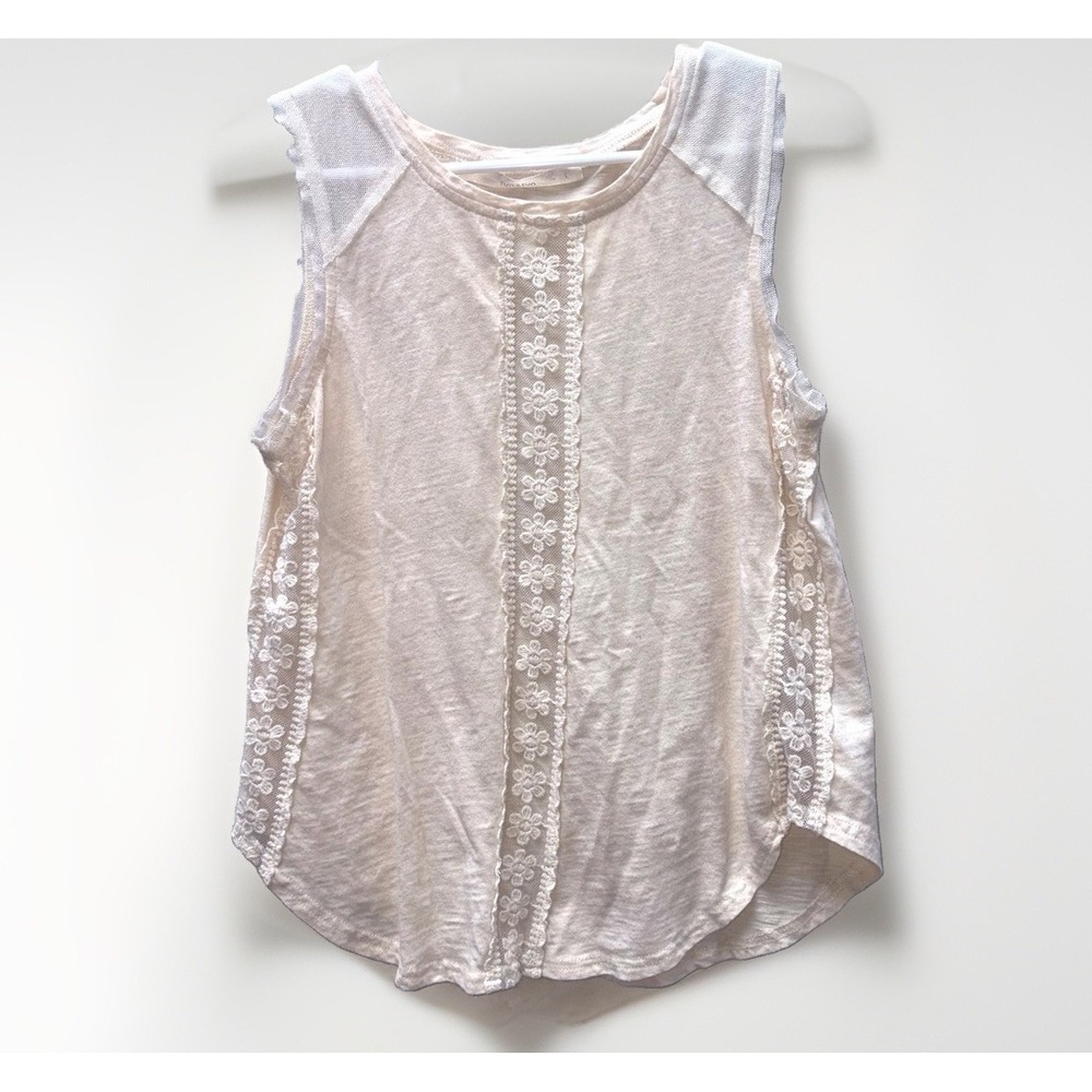 Women's S Natural 100% Cotton Sleeveless Lace T Shirt Bohemian Basic Cottagecore